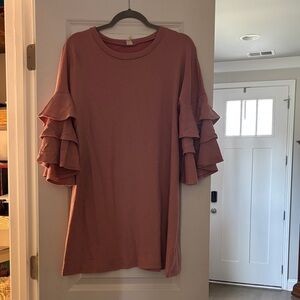 Dusty Rose Ruffle Sleeve Tunic